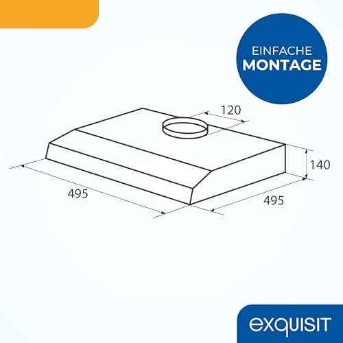 Exquisit Dunstabzugshaube, 50cm breit, Abluftbetrieb, Unterbauhaube, 3 Lüftungsstufen, Metallfettfilter, UBH50-020 inoxlook