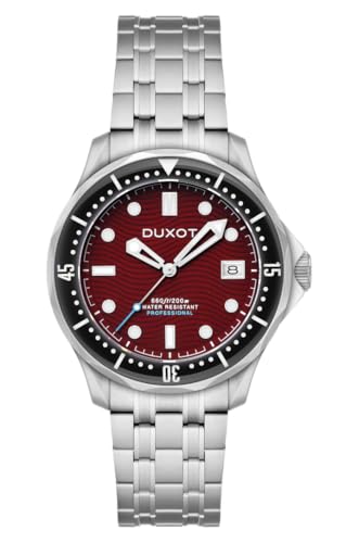 DUXOT Henri Diver - Reloj automático para hombre de 41 mm con pulsera de acero inoxidable sólido DX-2060, rojo (Maroon red), Henri Diver Automatic