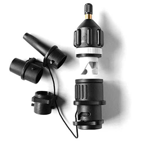 COTTILE SUP Inflatable Adaptor for Schrader Valves, 1 x SUP Surf Paddle Valve Adapter and 4 x Gas Nozzle for Inflatable Boats (Black) Cover