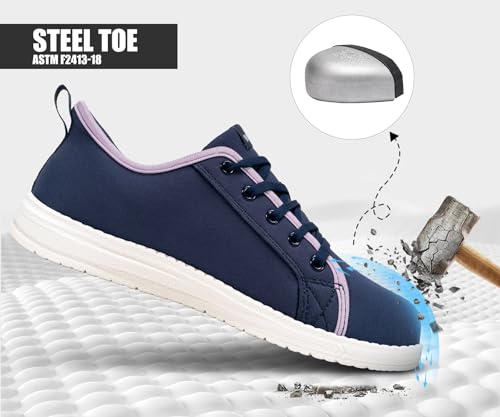 Image of LARNMERN Slip On Steel Toe Shoes Women Work Walking Sneakers Skate Hands Free Safety Tennis Shoes