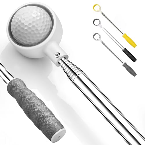 prowithlin Golf Ball Retriever Telescopic, Non-Rust Golfing Tool with a Rubber Loop to Pick up Balls for Water, Great Accessory and Gift for Men's Golfers, 12ft, Grey