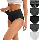 Innersy Women's High Cut Solid Color Tummy Control Cotton Underpants Briefs Multipack