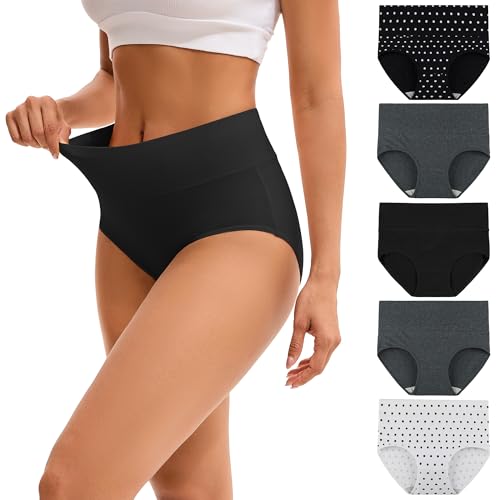 INNERSY Women's High Waisted Underwear Cotton Panties Regular & Plus Size 5-Pack