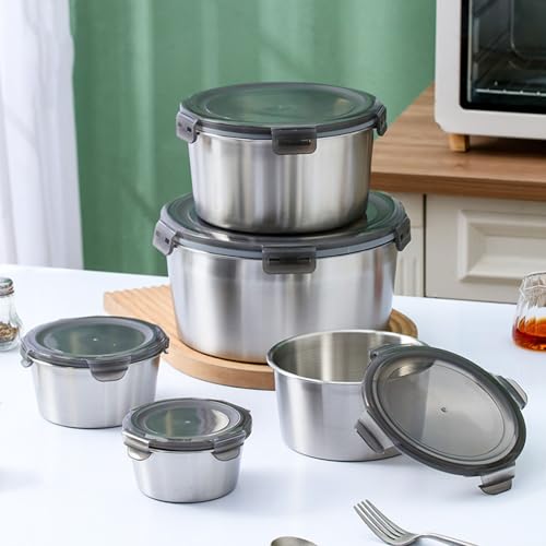Encienda el conjunto de contenedores de acero inoxidable de 5 piezas - 304 cajas de almuerzo de acero inoxidable para preparación y almacenamiento de comidas