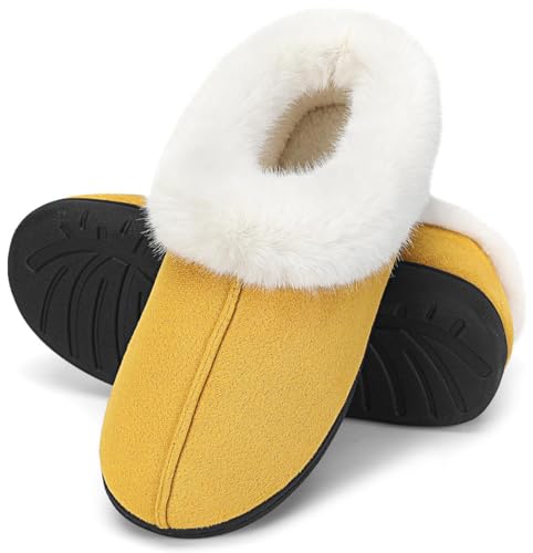 Mishansha Zapatillas de Estar por Casa Hombre Mujer Zapatos de Casa Invierno Cálido con Memory Foam Pantuflas Cómodas Antideslizante para Exterior e Interior, Amarillo, 42/43 EU