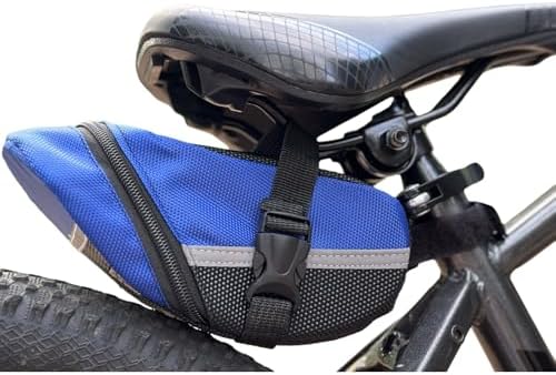 Bike Saddle Bag, Seat Bags, Bicycle Bags Cycling Seat Pack for Mountain Road Bikes, Waterproof Pouch for Phone, Wallet, Keys, Tools, Accessories, Biking Gear, Built-in Keychain (Blue)