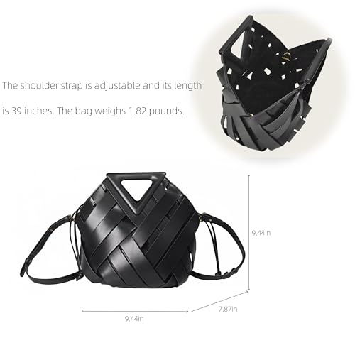 Woven Bucket Crossbody Bags for Women, Retro Leather Tote Handbag Top-handle Hobo Purse Inverted Triangle Shoulder Bag4