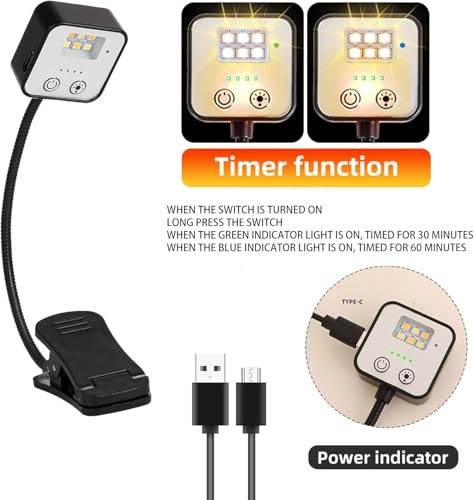 Image of 10 Pack Rechargeable Book Lights for Reading at Night in Bed, LED Book Light with Memory Function Lightweight Booklight Bulk Clip on Small Portable Travel Reading Lamps for Book Lovers USB Charging