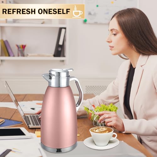 Tioncy 2 Pcs Thermal Coffee Carafe 78oz Insulated Carafe Hot Water Dispenser Stainless Steel Carafe for Hot Liquid Coffee Tea Milk with 2 Brushes Keep 12 Hours Hot 24 Hours Cold (Silver, Pink) - Image 7