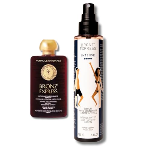 BRONZ'EXPRESS Loción Autobronceadora Intensa Facial y Corporal 150 ml Bronceado Profundo Uniforme con Color sin Manchas Fórmula Francesa Premium para Todo Tipo de Pieles