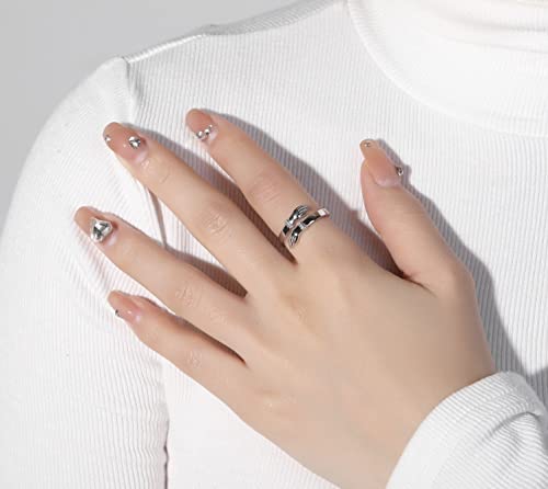 Step Forward Hug Ring for Women Sterling Silver, Adjustable Silver Hand Rings for Her, Birthday Anniversary Christmas Thanksgiving Day Gift Jewelry2