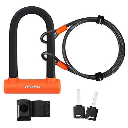 ValueMax Bügelschloss Fahrrad, U Fahrradschloss mit 1,8m Stahlseil, mit Halterung, 2 Schlüssel, 2 in 1 Fahradschloß für Fahrräder, Motorräder, MTB, E-Bike Cover