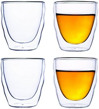 TEASOL 3.4oz Double Wall Glass Cup - Set of 4 - Insulated/thermal and Stylish Drinking Glasses for Coffee, Tea, Espresso, Shots - Keeps Drink Hot or Cold