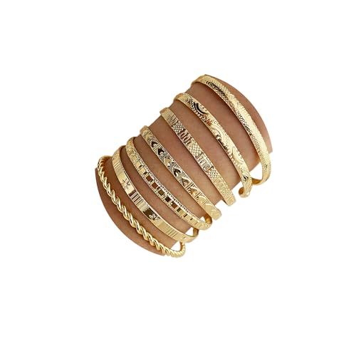 IFKM Gold Bangles Bracelets for Women Girls 14k Gold Plated Multi Layer Stackable Cuff Bracelet Set