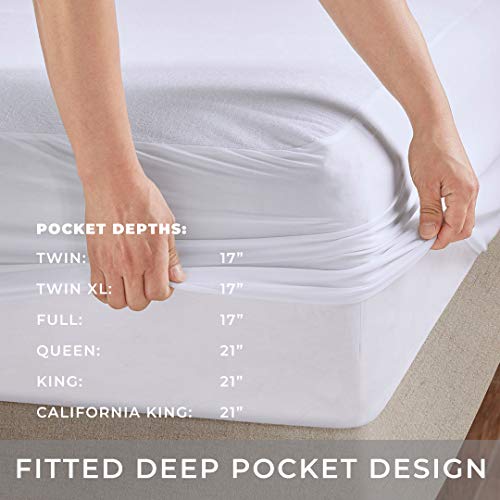 MP2 Waterproof Mattress Protector Pad Queen Size Bed Mattress Cover for Moving 100% Breathable Cooling Cotton Terry, Deep Pocket Fits 4"-21", Stain Release 3M Scotchgard