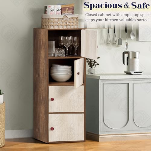 Image of ABOUT SPACE Wooden Cabinet - 4 Tier Storage Cabinet for Living Room with Magnetic Door, Space Saving Book Self for Home, Engineered Wood Kitchen Crockery Unit (Walnut - L 38 x B 38.5 x H 133 cm)