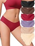 Derisaly Seamless Low-Rise Underwear for Women Invisible Briefs No Show Bikini Panties Wave Edge Hipster Stretch Fit 6Pack (Chestnut, M)