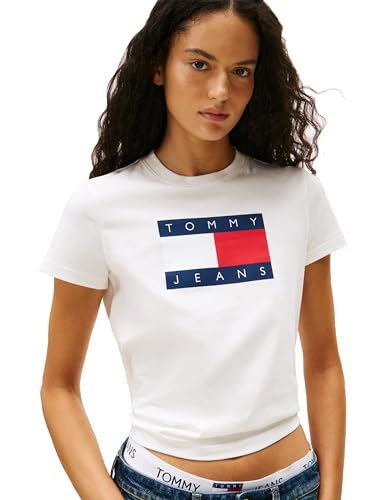 Image of Tommy Jeans Women's Graphic Tee with Printed Flag Logo Detail