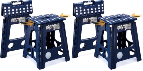 Image of Delxo 16 Inch Folding Step Stool,Foldable Stool for Adults,Portable Collapsible Plastic Stepstool,Non Slip Folding Stools for Kitchen Bathroom Bedroom Up to 400LBS,(Royal Blue 1PC) (Pack of 2)