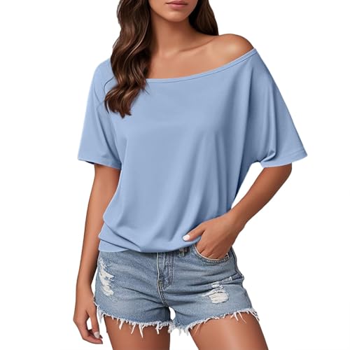 Camiseta de Mujer Moderna con Hombros Descubiertos, Top Liso Informal para Uso Diario, Estilo cómodo, Primavera y Verano, de algodón, Slim fit y Transpirable, Ideal para Ocio