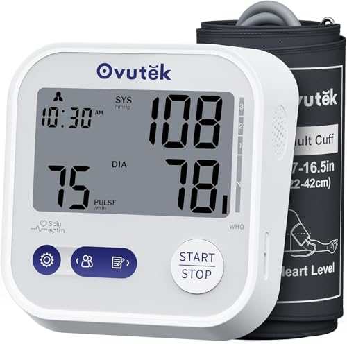 Ovutek Blood Pressure Monitors for Home Use, Automatic Digital Blood Pressure Cuff with Large Cuff for Upper Arm, 2 Users x 120 Sets Memory, Manual Arm Blood Pressure Machine with Backlight (White1)