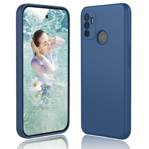 DESSEN Cover per Oppo A53 / A53s - Liquido Silicone Custodia Antiurto Protezione Case Sottile e Morbida TPU Bumper con Fodera Microfibra Antigraffio, Blu