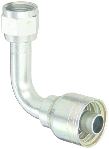 Image of Aeroquip 1AA10FJC10 Carbon Steel Global TTC (Thru the Cover) Crimp Hose Fitting Female JIC Swivel, 90 Degree Long Drop Elbow, 5 /8 inch Hose ID, 7 /8 inch - 14 Thread