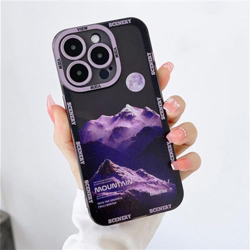 HANASE Snow Mountain Sunset Phone Case para iPhone 14 13 12 11Pro MAX XR X XS MAX 14Plus Soft Bumper a Prueba de Golpes Acrílico Clear Back Cover, T3, para iPhone 12