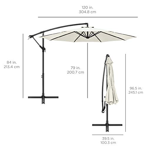 Best Choice Products 10Ft Offset Hanging Market Patio Umbrella W/Easy Tilt Adjustment, Polyester Shade, 8 Ribs For Backyard, Poolside, Lawn And Garden - Cream #TOP6