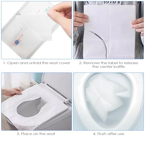 Eckerdromk 60 Stück Toilettenauflage Einweg, Einweg Toilettensitzbezüge Papier, Spülbare Toilette Auflage, Kinder und Erwachsene WC Sitzauflage für Unterwegs Öffentliche Toiletten (43x35.5cm)