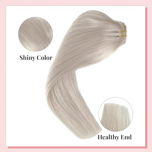 Image of 20 Inch Hair Extensions Real Human Hair, Ice White Clip in Human Hair Extension Virgin Hair Bundles for Thinning Hair Remy Extension Hairpieces with Clips 7 Pieces 70G