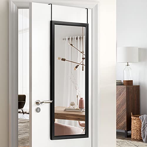 Image of NeuType Over The Door Mirror Full Length - Hanging, Leaning, or Wall-Mounted, 44 inchx16 inch, Black, No Stand