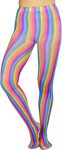 Tobeinstyle Women’s Spandex Opaque Pantyhose With Vertical Rainbow Stripes #TOP1