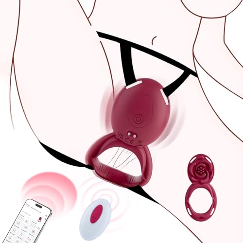 Couples Vibrator Wearable Adult Sex Toy, 3 in 1 Panty Vibrating Cock Ring with 9 Modes, Female Sex Toys Clitoral Stimulator, Rose Sex Toy APP&Remote Control Vibrator for Men Women and Couple