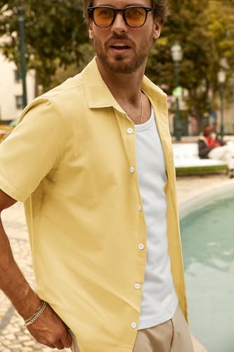PJ PAUL JONES Mens Short Sleeve Button Down Shirts Summer Beach Shirts Untuckit Cotton Shirt with Pocket2