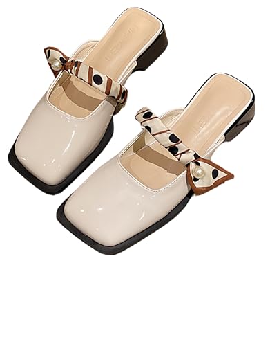 Clolinde Women's chunky platform head-toe slippers - Soft and comfortable upper, elegant style, anti-slip sole. Suitable for pairing with skirts. For office use. (beige,8.5)