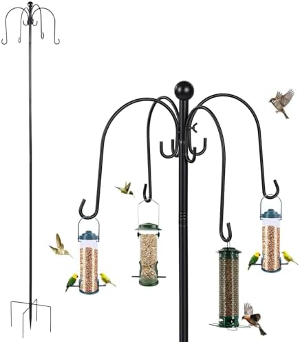 88 Inch Shepherd Hook,Bird Feeder Pole Station Hanger Adjustable Height with 5 Prong Base,for Garden Lights, Lanterns, Plant Baskets