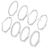 RLMOON 8PCS Silver Stacking Ring Set for Women Statement Stackable Plain Ring Band Thin Thumb Pointe