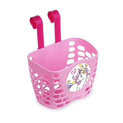 Mini-Factory Kid's Bike Basket, Pink Cute Princess Crown/Butterflies/Lovely Unicorn Pattern Bicycle Front Handlebar Basket For Kid Girls (Unicorn) #TOP4