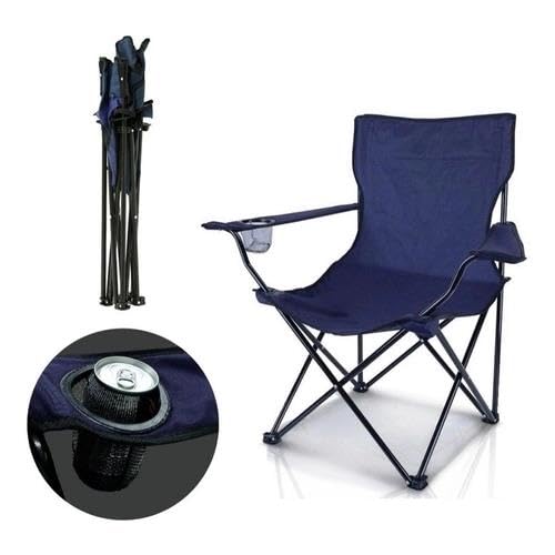 Cadeira Dobrável Em Aço Camping Para Pesca Porta Copos (Azul)