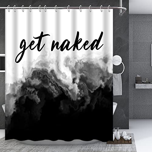 Ouyisha Black Ombre Shower Curtain Get Naked Shower Curtain White Grey Funny Cute Art Fonts Quotes Fabric Shower Curtain For Bathroom Decor Waterproof With Hooks Machine Washable, 72” X 72” #TOP1