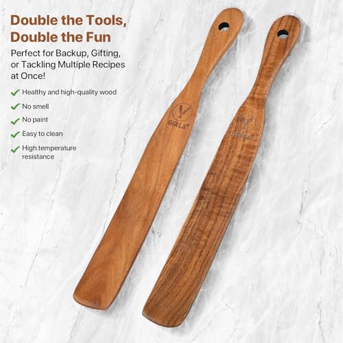 【2 PCS 11 inch】Skinny Spurtle for Sourdough Starter, Sour Dough Stirring Stick, Scraping Spatula, Premium Hardwood Non-Stick Cookware Tool for Mixing, Jar Scraping, Baking, Wooden Sourdough Stirrer.