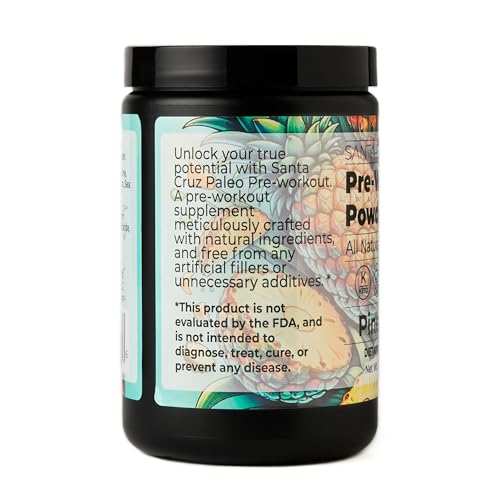 Image of Santa Cruz Paleo Pre Workout Powder with Caffeine & Electrolytes, Magnesium, Potassium, Sea Salt & L Citrulline, Sugar Free Preworkout Drink Mix for Energy & Hydration, Pineapple Flavor, 30 Servings