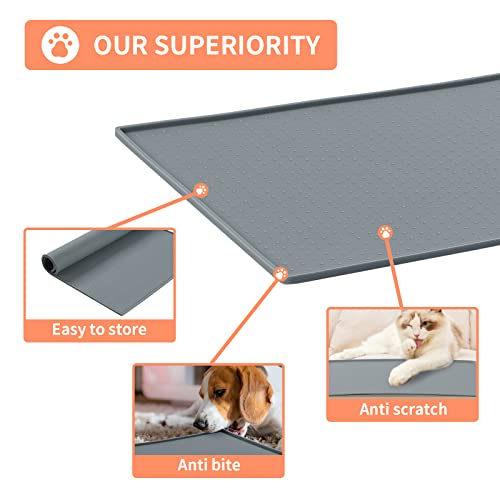 Emolife Dog Mat For Food And Water, Silicone Pet Feeding Bowl Mat, Waterproof Placemat, Dishwasher Safe, Pets Accessories, Gray (23.6" X 15.7") #TOP2