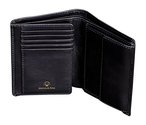 Cronus & Rhea | Luxus Geldbörse mit Münzfach aus exklusivem Leder (Charon) | Geldbeutel - Brieftasche - Portemonnaie - Geldklammer | Echtleder | Mit eleganter Geschenkbox | Herren (Schwarz)