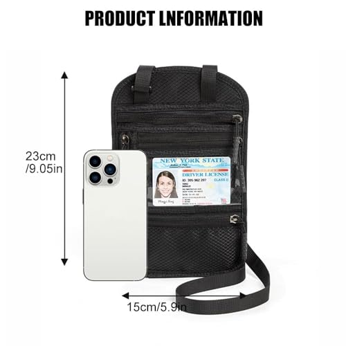 2-Pack RFID Blocking Passport Holder for Travel – Hidden Neck Wallet with Phone Pocket, Lightweight Under-Clothing Pouch Fits 7-inch phone & 2 Passports, Anti-Theft Organizer (Black & Light Gray)2