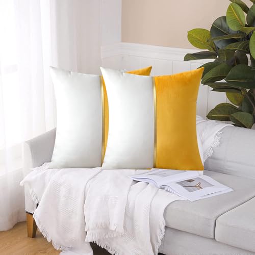 Image of HIMS Velvet Sofa Pillow Cover Set of 2, Luxury Cushion Cover 24 inch x 24 inch for Decorative Living Room Sofa Bedroom Car (24x24 Inch, Yellow)