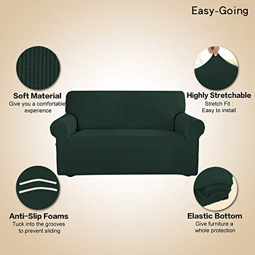 Image of Easy-Going Stretch 4 Seater Sofa Slipcover 1-Piece Sofa Cover Furniture Protector Couch Soft with Elastic Bottom for Kids, Polyester Spandex Jacquard Fabric Small Checks Dark Green