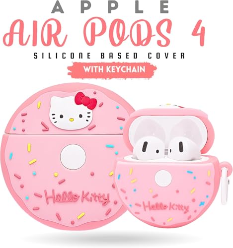 Image of Emoh Roced Case for AirPodS 4 (2024) with Keychain (ANC), Cute Cartoon Shockproof Protective Cover Compatible with Apple AirPods 4th Generation 2024 for Women and Boys (Donut)