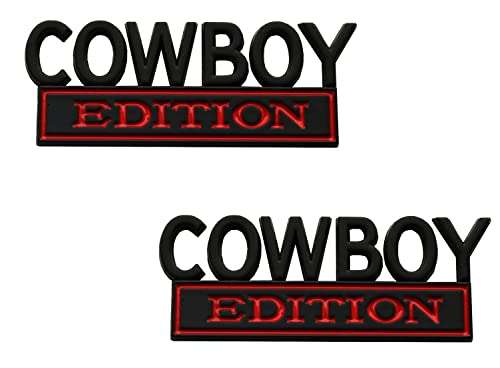 Image of 2Pcs Cowboy Edition Emblems 3D Badge Sticker Decal Compatible with Vehicle, Car, Truck, SUV, Door Decoration (Black /Red)